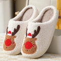 Christmas Elk Plush Home Slippers Winter Warm Anti-Slip Indoor House Shoes for Men and Women