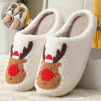 Christmas Elk Plush Home Slippers Winter Warm Anti-Slip Indoor House Shoes for Men and Women